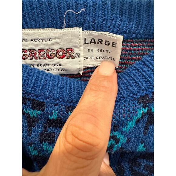 Vintage McGregor Blue Black Long Sleeves Crew Neck Sweater Size Large - Picture 3 of 6